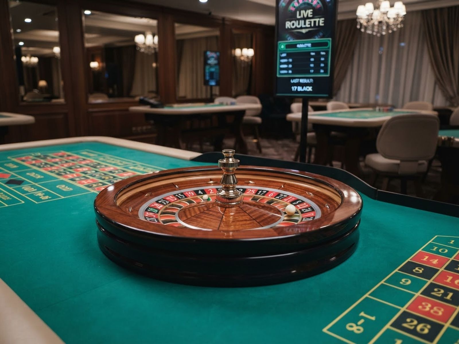 Roue de roulette en direct sur table de casino