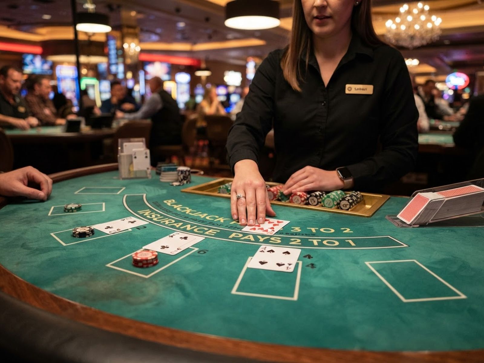 Table de blackjack en direct avec cartes disposées