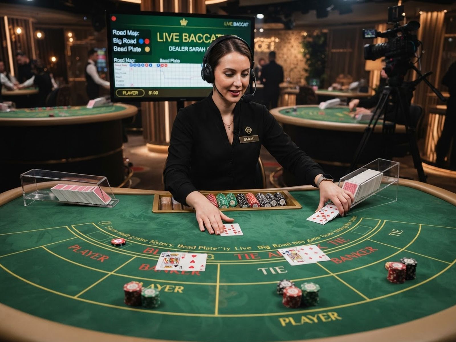 Table de baccarat en direct avec sabot de cartes