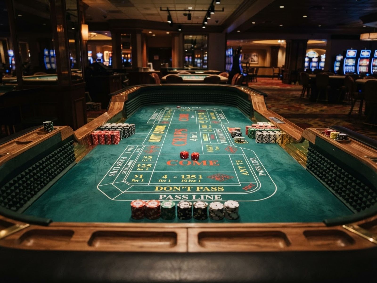 Table de craps en direct avec dés et jetons