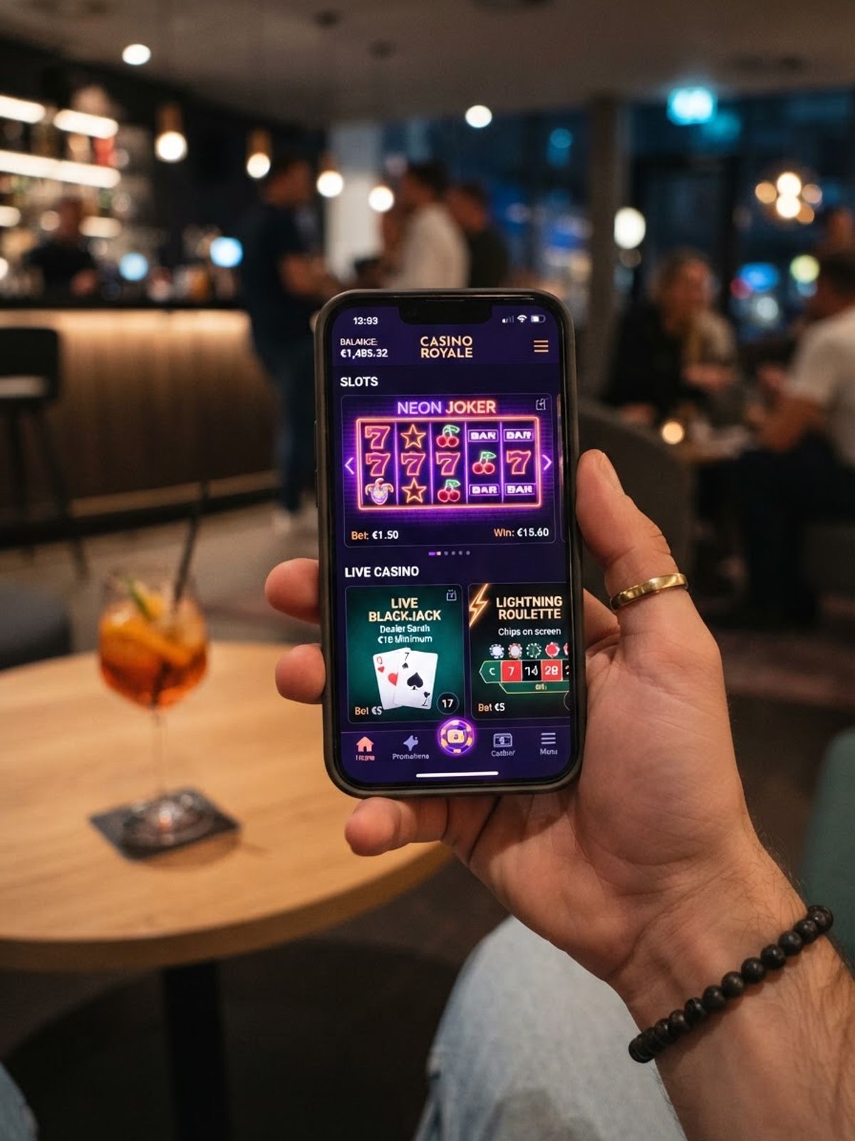 Smartphone affichant une interface de casino en ligne